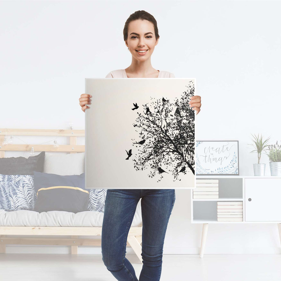 Möbelfolie Tree and Birds 2 - IKEA Lack Tisch 55x55 cm - Folie