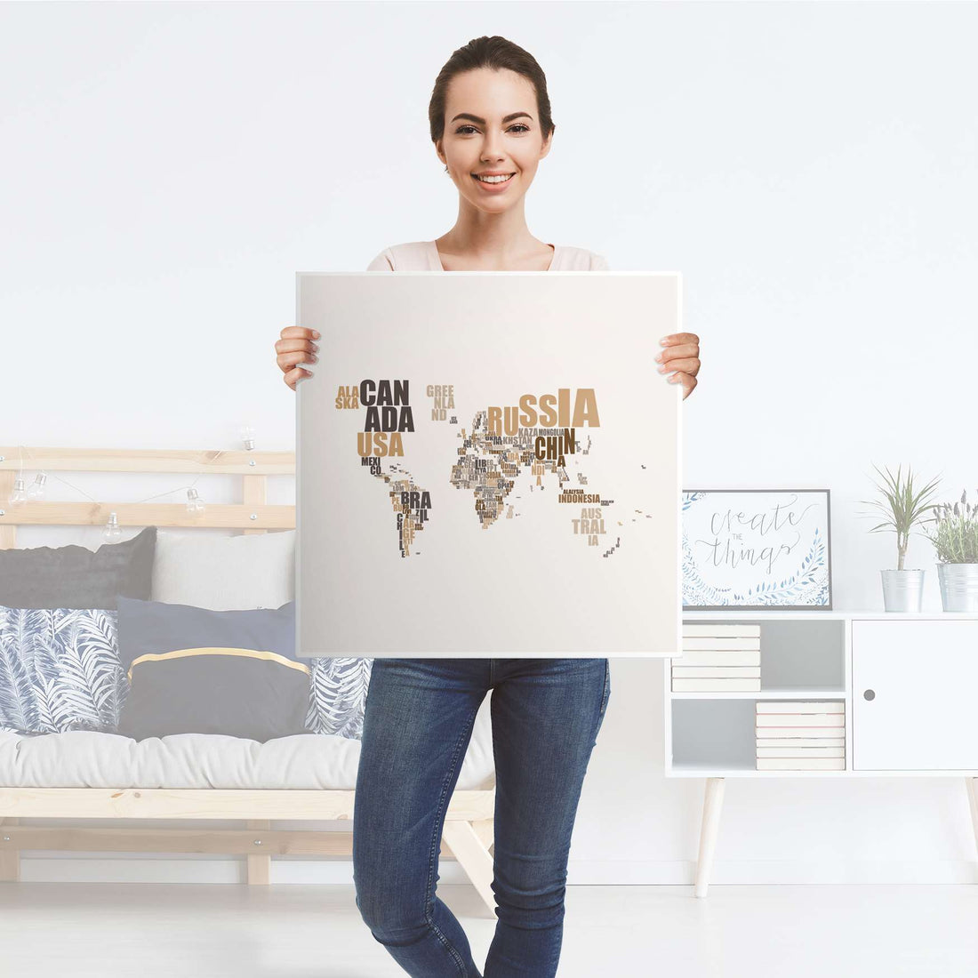Möbelfolie World Map - Braun - IKEA Lack Tisch 55x55 cm - Folie