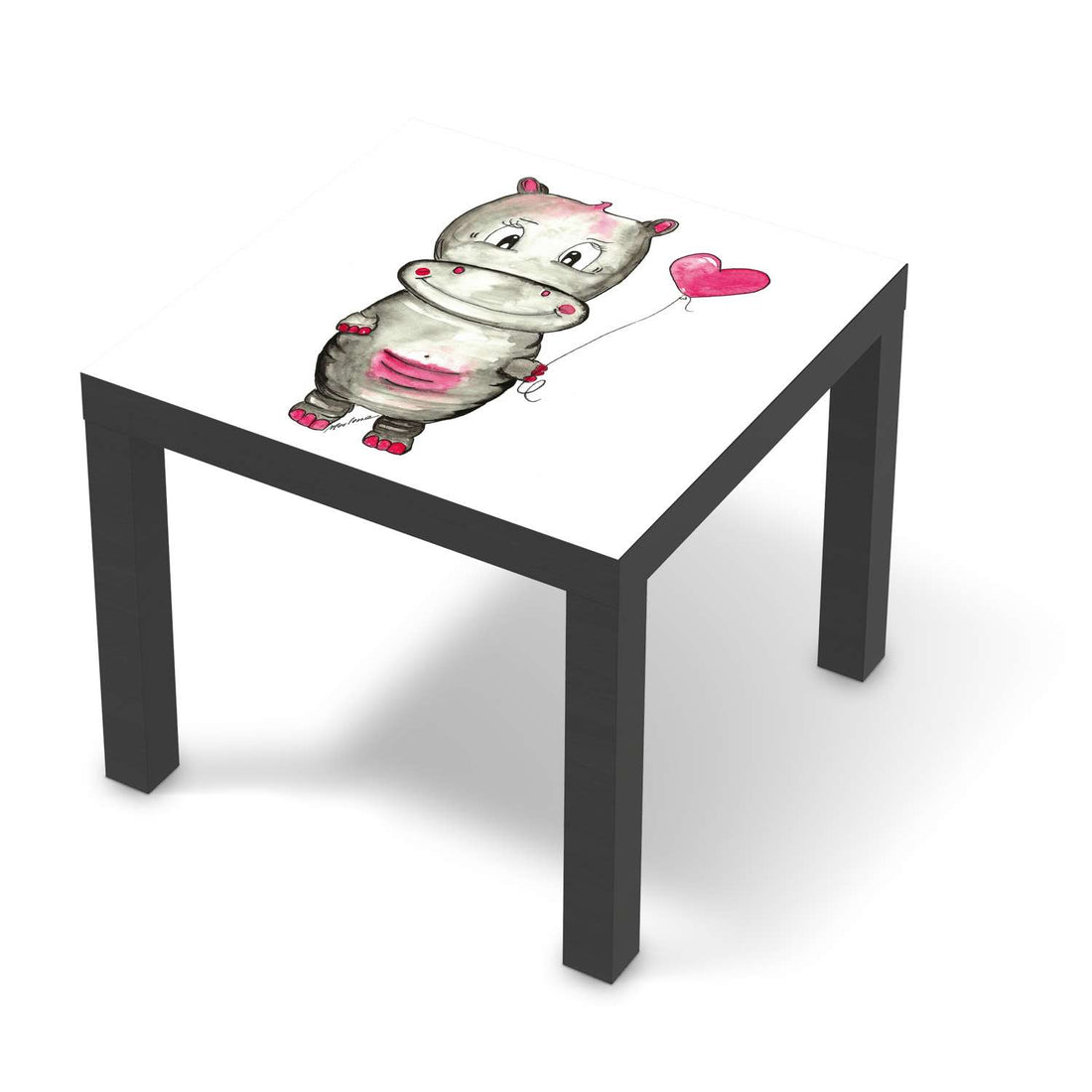 Möbelfolie Nilpferd mit Herz - IKEA Lack Tisch 55x55 cm - schwarz