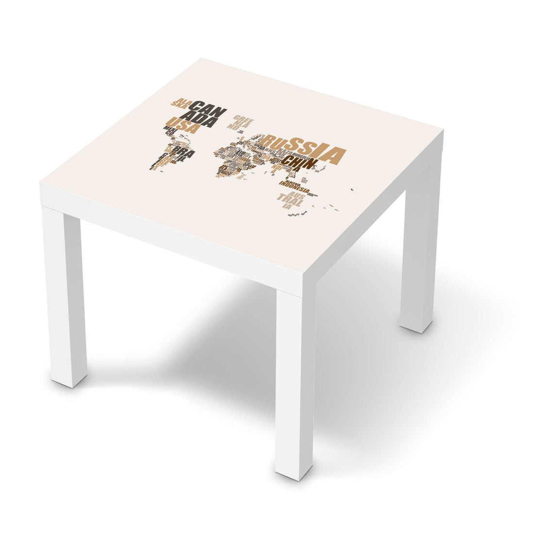 Möbelfolie World Map - Braun - IKEA Lack Tisch 55x55 cm - weiss