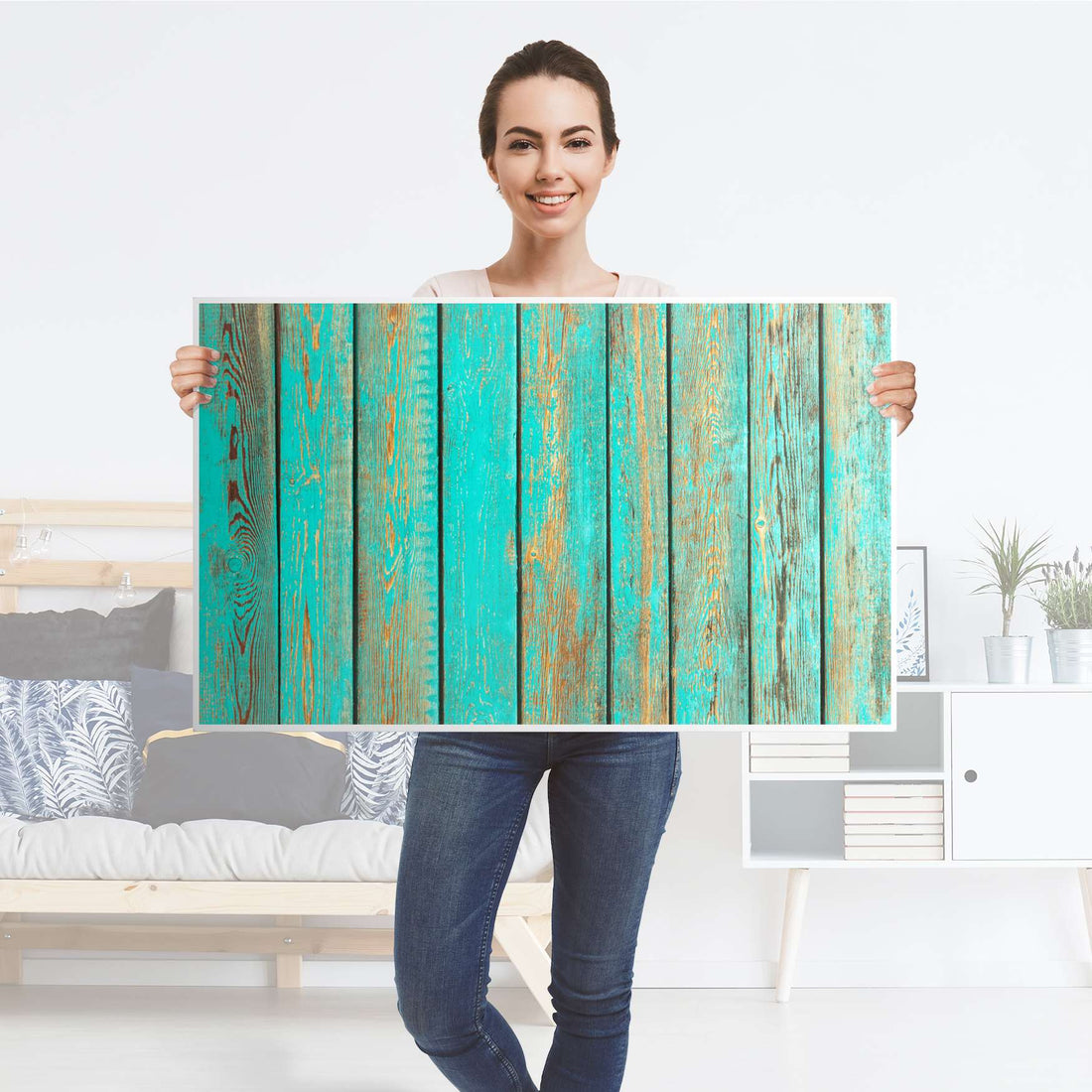 Möbelfolie Wooden Aqua - IKEA Lack Tisch 90x55 cm - Folie