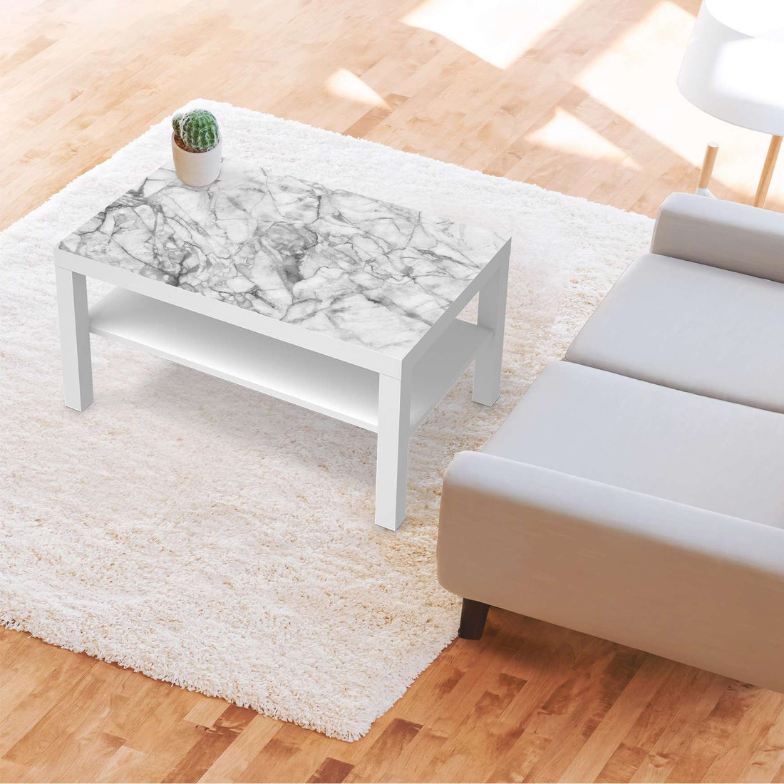 Möbelfolie Marmor weiß - IKEA Lack Tisch 90x55 cm - Wohnzimmer