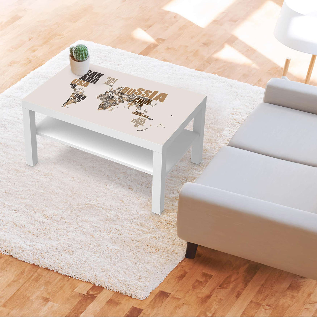 Möbelfolie World Map - Braun - IKEA Lack Tisch 90x55 cm - Wohnzimmer