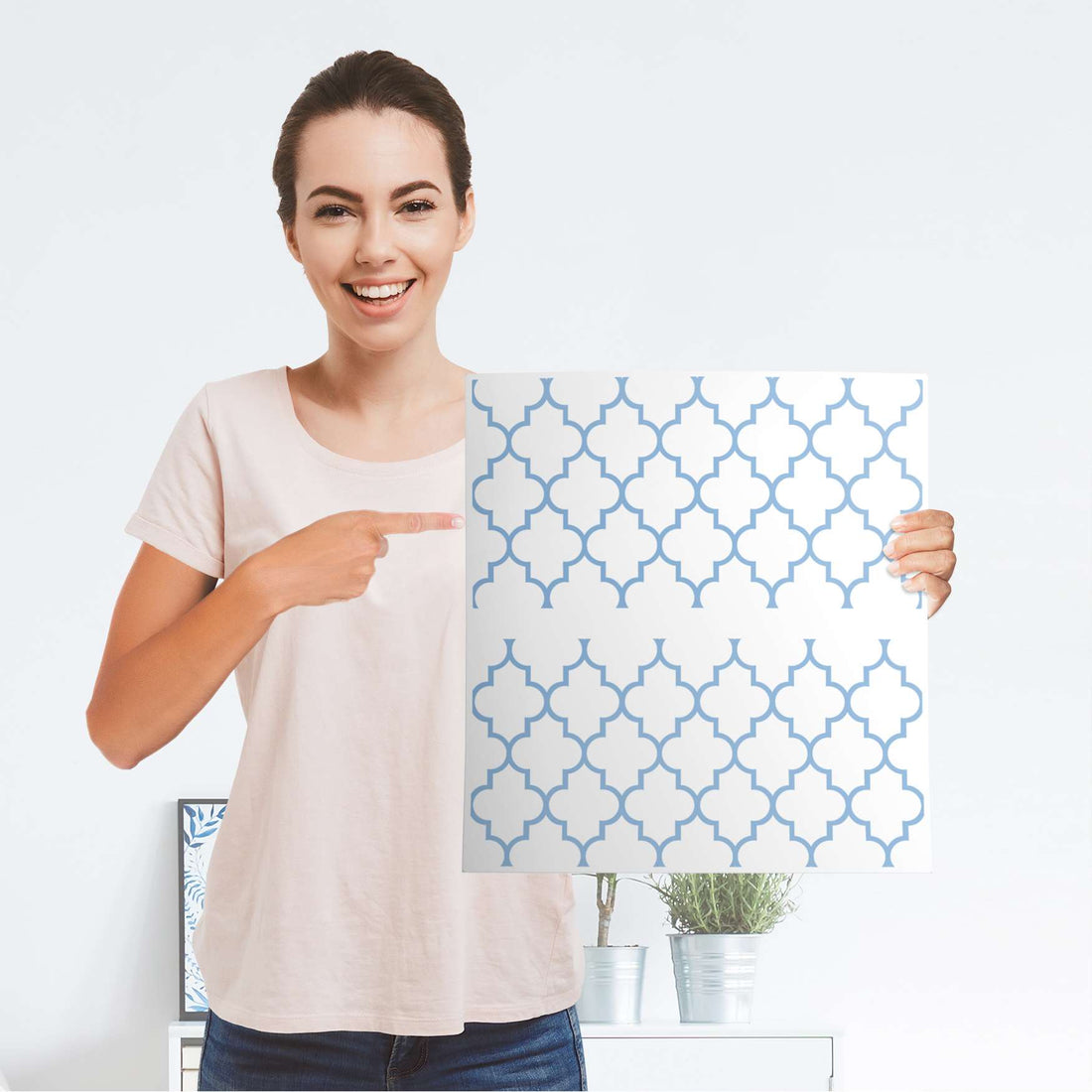 Möbelfolie Retro Pattern - Blau - IKEA Malm Kommode 2 Schubladen - Folie
