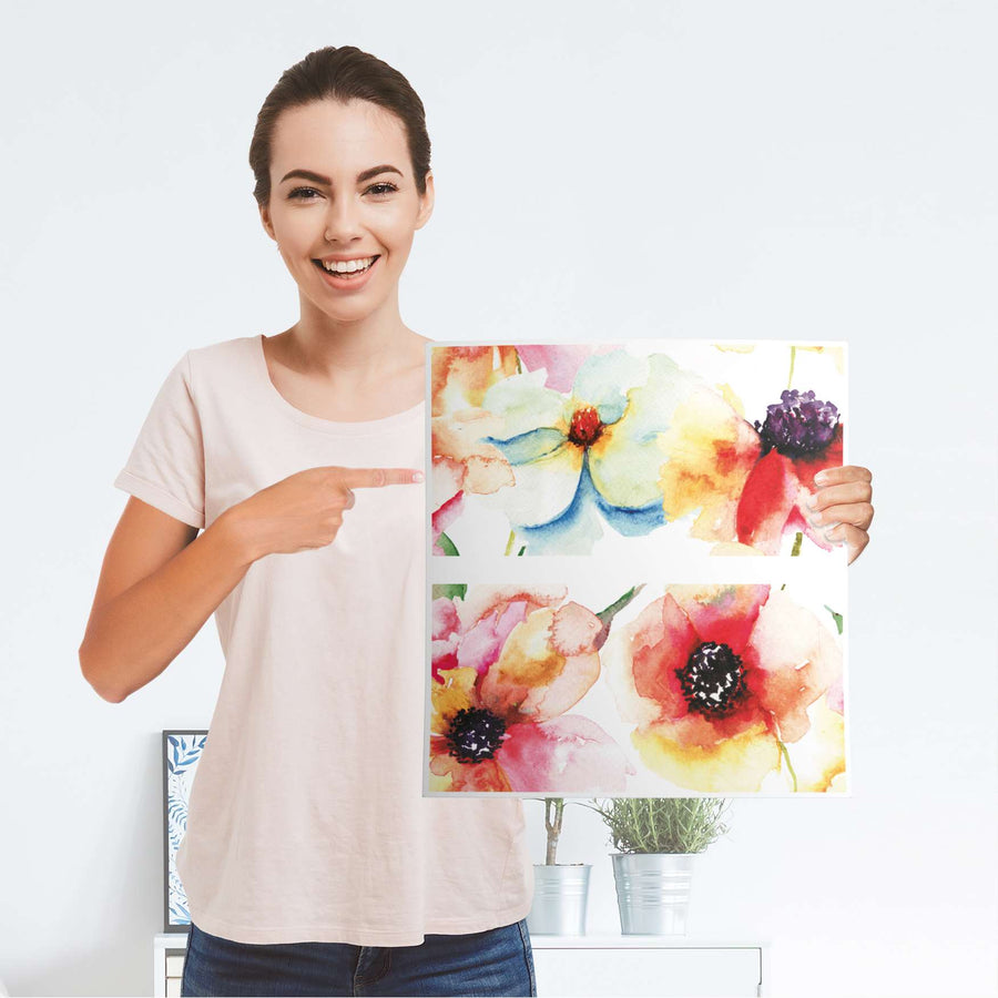 Möbelfolie Water Color Flowers - IKEA Malm Kommode 2 Schubladen - Folie