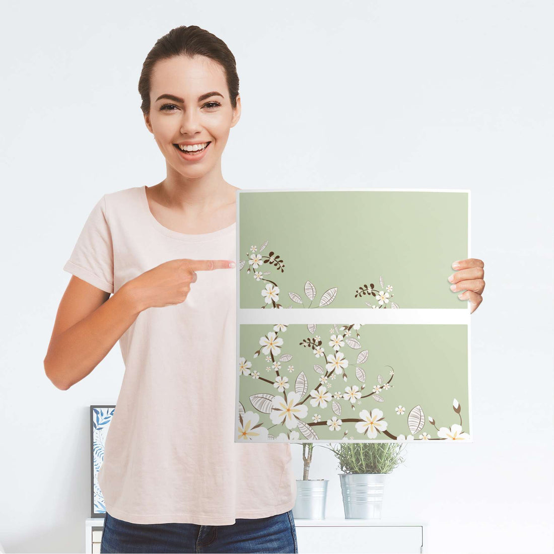 Möbelfolie White Blossoms - IKEA Malm Kommode 2 Schubladen - Folie
