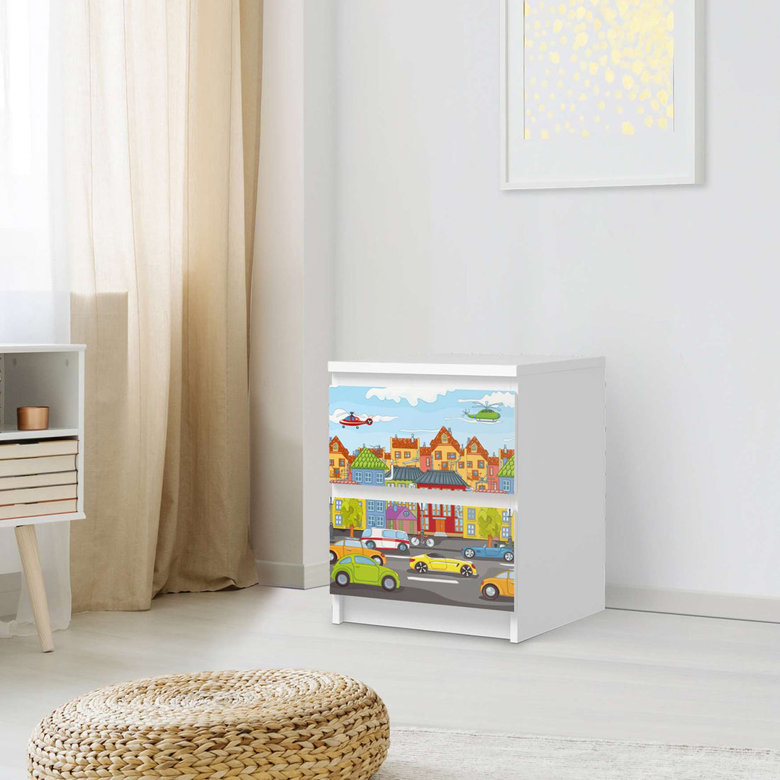 Möbelfolie City Life - IKEA Malm Kommode 2 Schubladen - Schlafzimmer