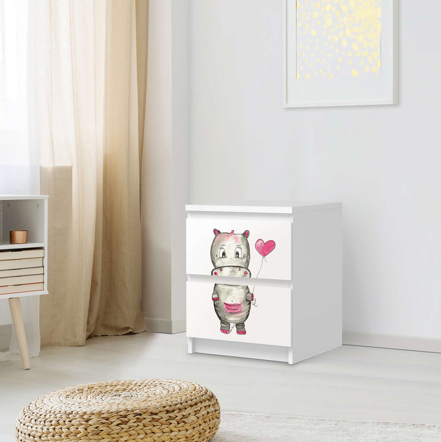 Möbelfolie Nilpferd mit Herz - IKEA Malm Kommode 2 Schubladen - Schlafzimmer