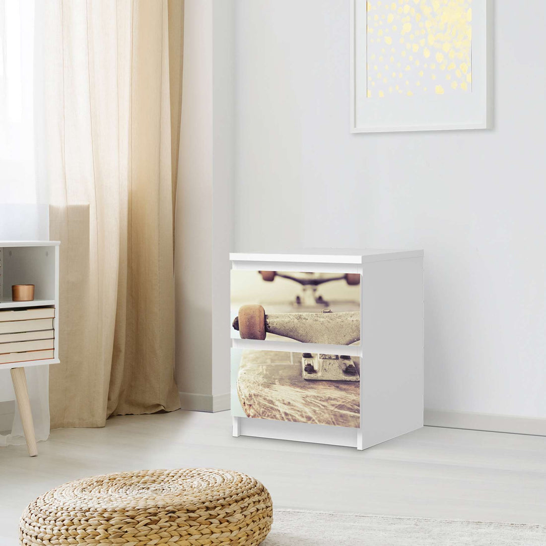 Möbelfolie Skateboard - IKEA Malm Kommode 2 Schubladen - Schlafzimmer