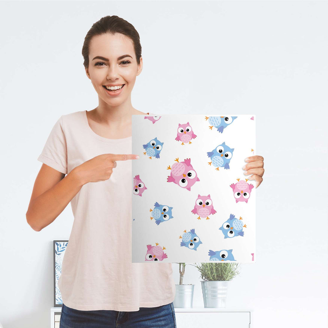 Möbelfolie Eulenparty - IKEA Malm Kommode 2 Schubladen [oben] - Folie