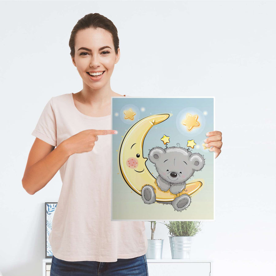 Möbelfolie Teddy und Mond - IKEA Malm Kommode 2 Schubladen [oben] - Folie