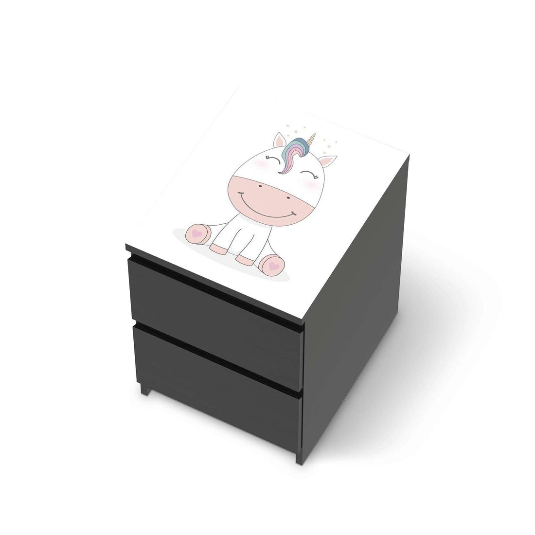 Möbelfolie Baby Unicorn - IKEA Malm Kommode 2 Schubladen [oben] - schwarz
