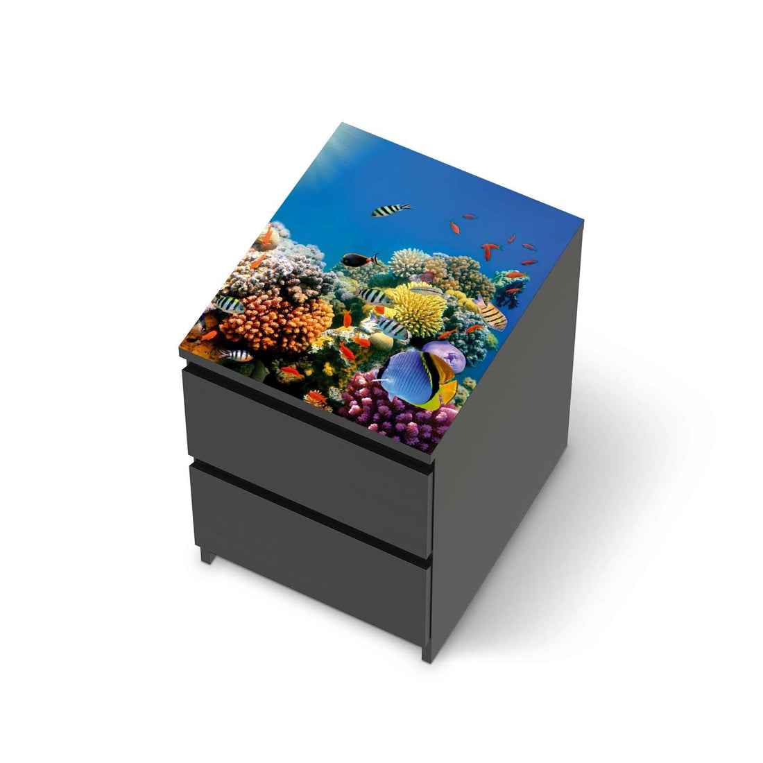 Möbelfolie Coral Reef - IKEA Malm Kommode 2 Schubladen [oben] - schwarz