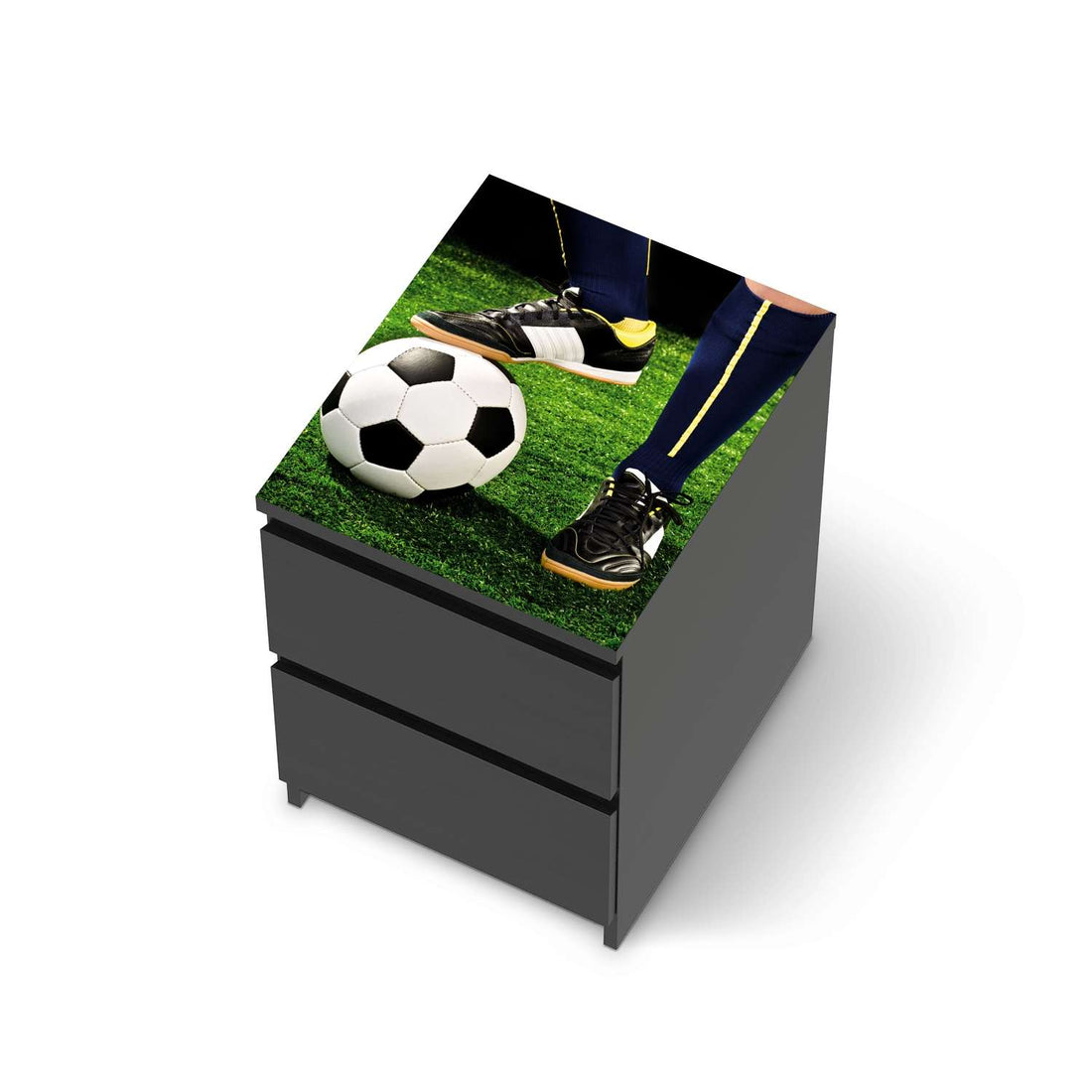 Möbelfolie Fussballstar - IKEA Malm Kommode 2 Schubladen [oben] - schwarz