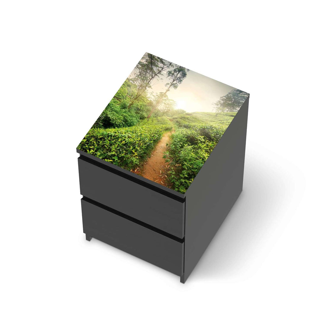 Möbelfolie Green Tea Fields - IKEA Malm Kommode 2 Schubladen [oben] - schwarz