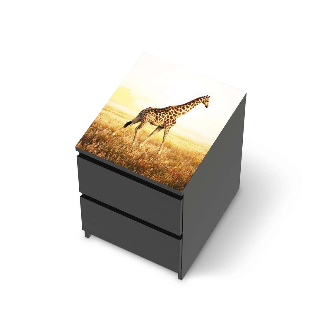 Möbelfolie Savanna Giraffe - IKEA Malm Kommode 2 Schubladen [oben] - schwarz