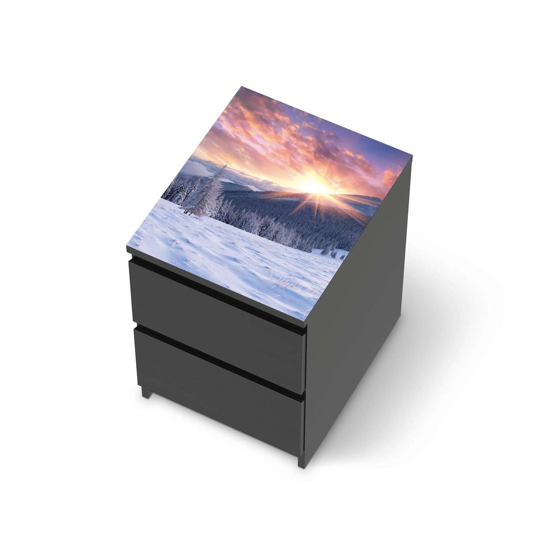 Möbelfolie Zauberhafte Winterlandschaft - IKEA Malm Kommode 2 Schubladen [oben] - schwarz