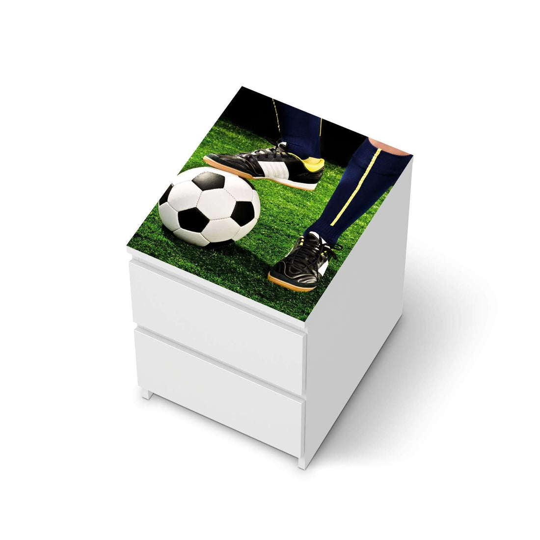 Möbelfolie Fussballstar - IKEA Malm Kommode 2 Schubladen [oben] - weiss