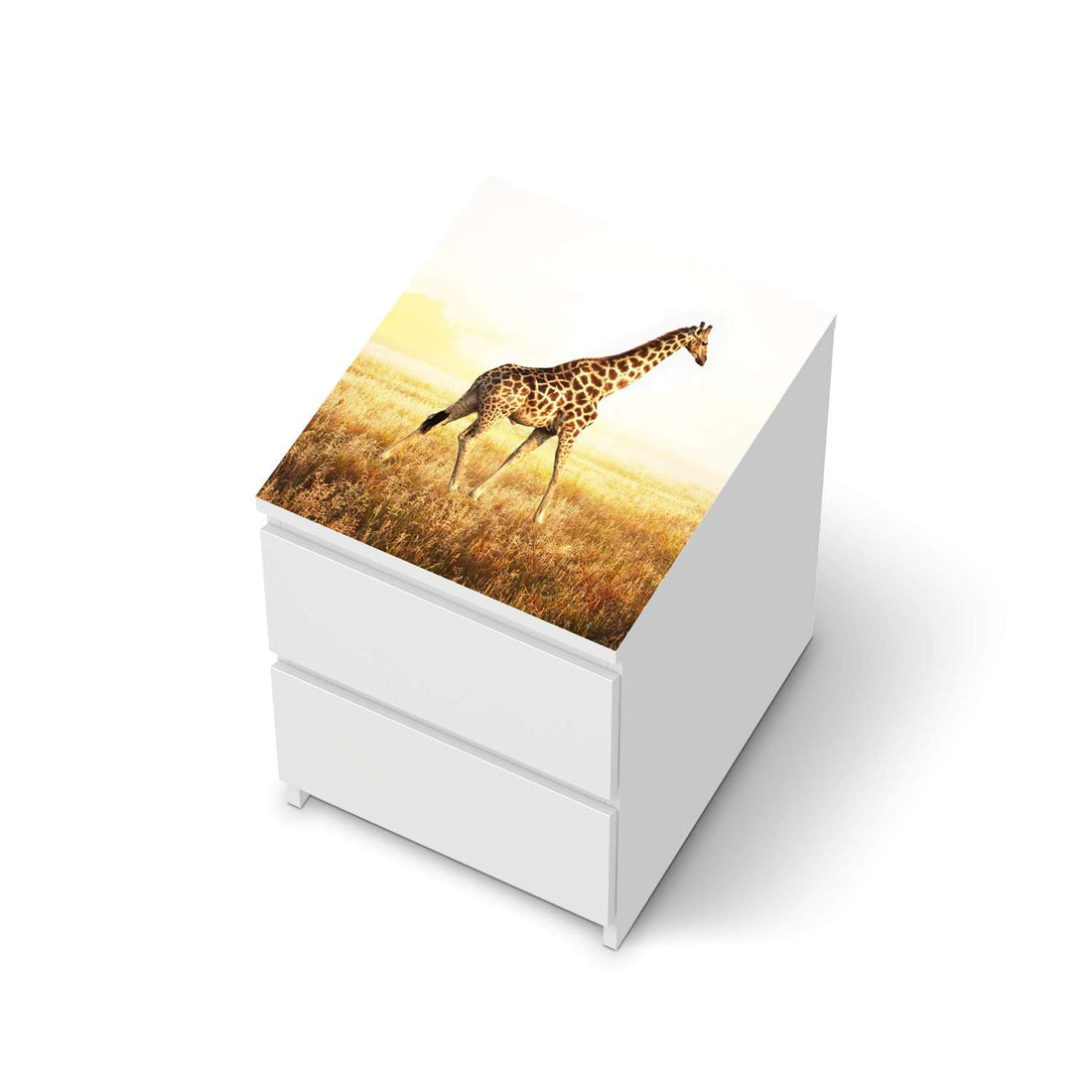 Möbelfolie Savanna Giraffe - IKEA Malm Kommode 2 Schubladen [oben] - weiss