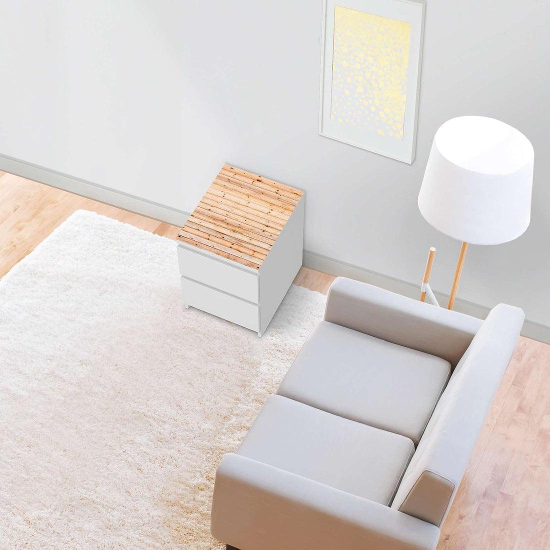 Möbelfolie Bright Planks - IKEA Malm Kommode 2 Schubladen [oben] - Wohnzimmer