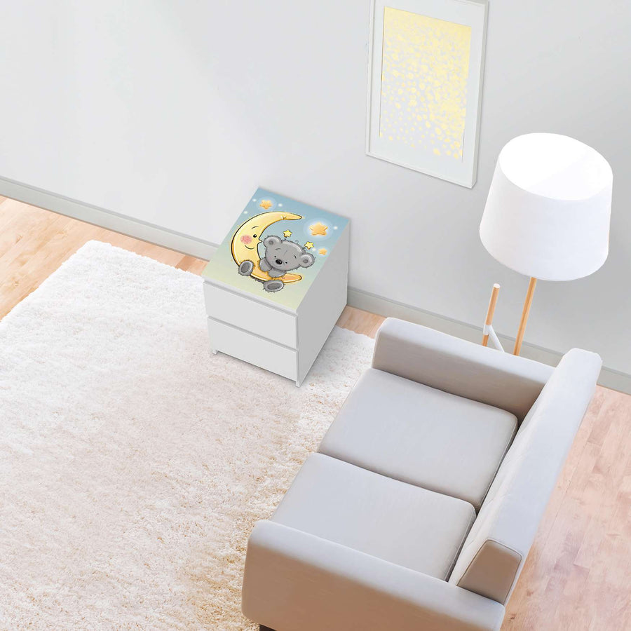 Möbelfolie Teddy und Mond - IKEA Malm Kommode 2 Schubladen [oben] - Wohnzimmer