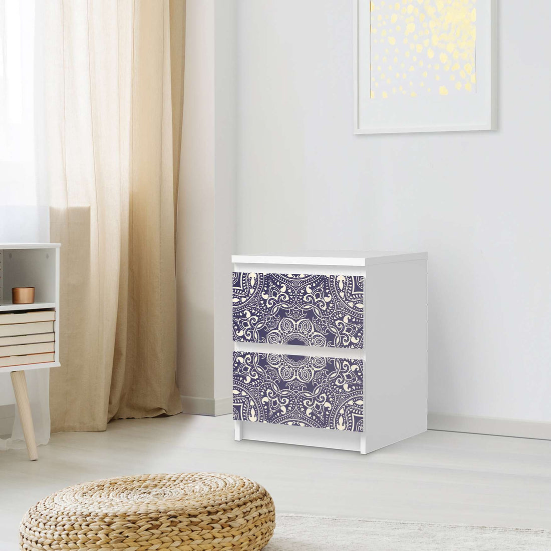 Möbelfolie Blue Mandala - IKEA Malm Kommode 2 Schubladen - Schlafzimmer