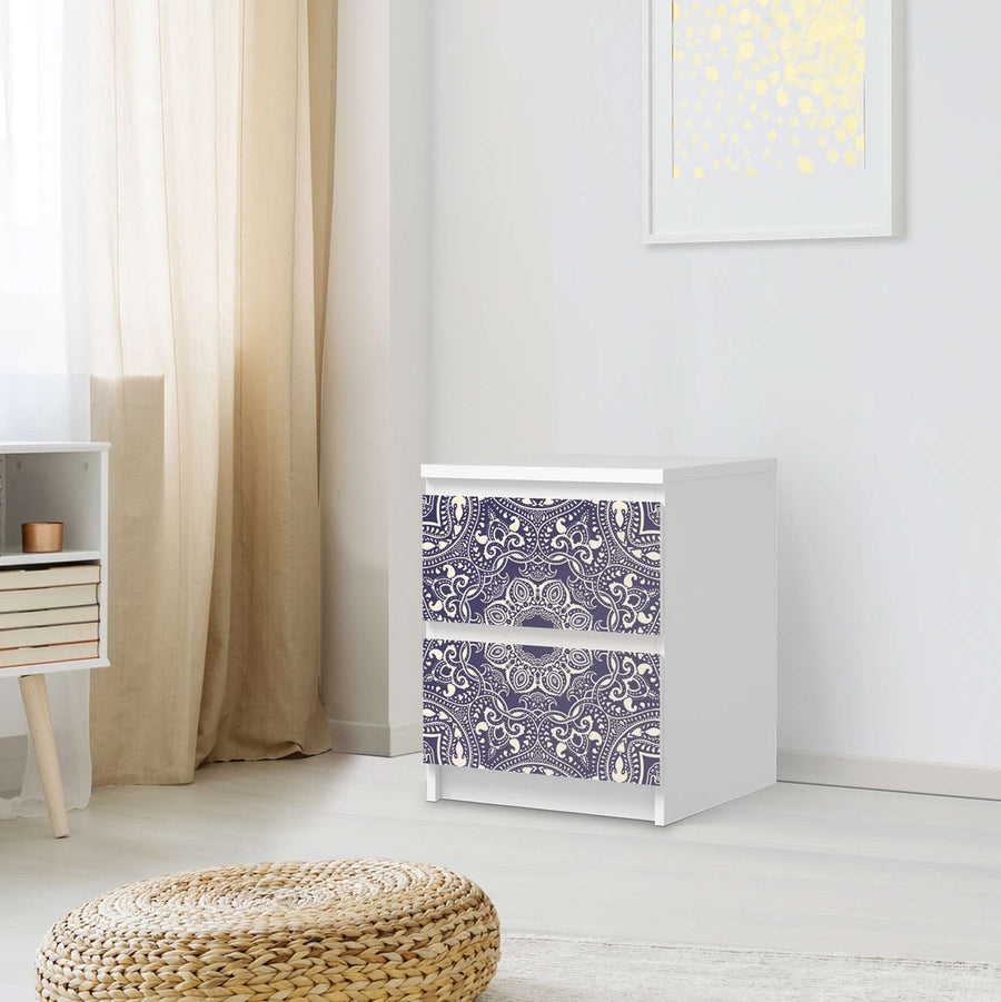 Möbelfolie Blue Mandala - IKEA Malm Kommode 2 Schubladen - Schlafzimmer