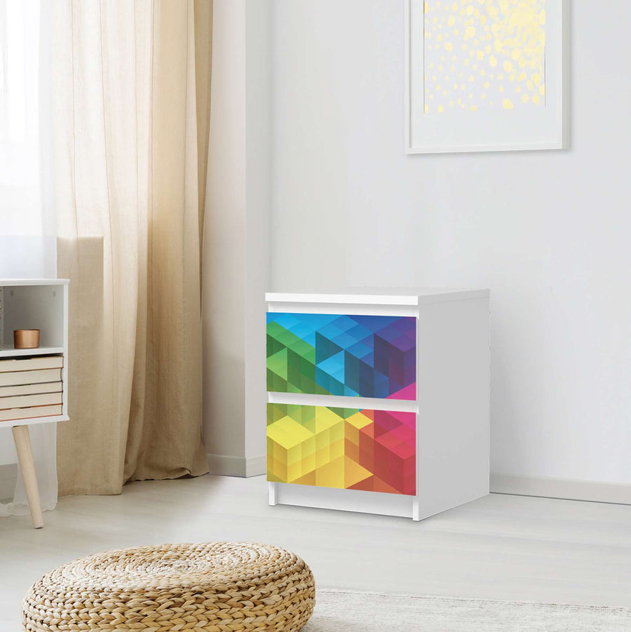 Möbelfolie Colored Cubes - IKEA Malm Kommode 2 Schubladen - Schlafzimmer
