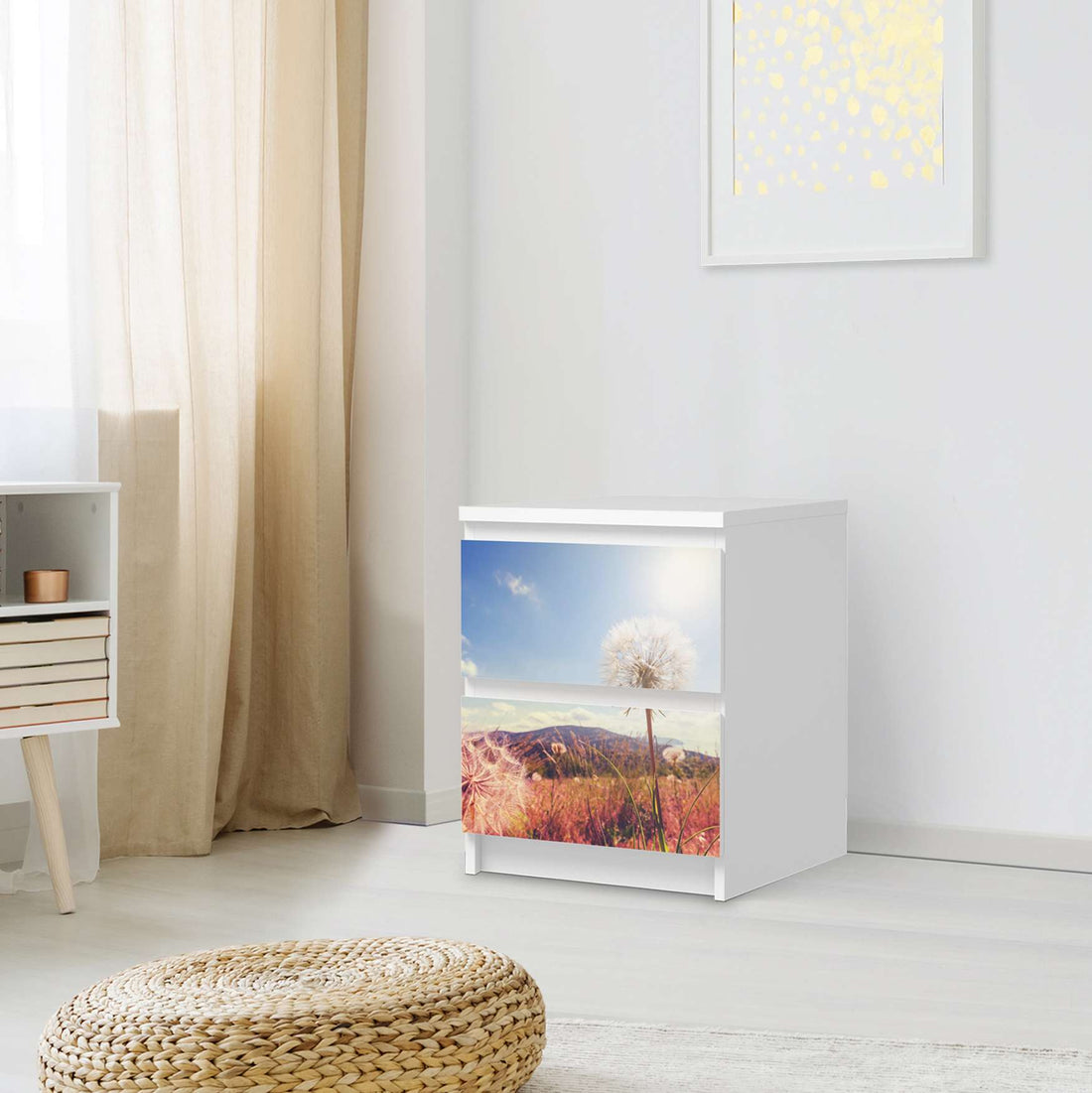 Möbelfolie Dandelion - IKEA Malm Kommode 2 Schubladen - Schlafzimmer