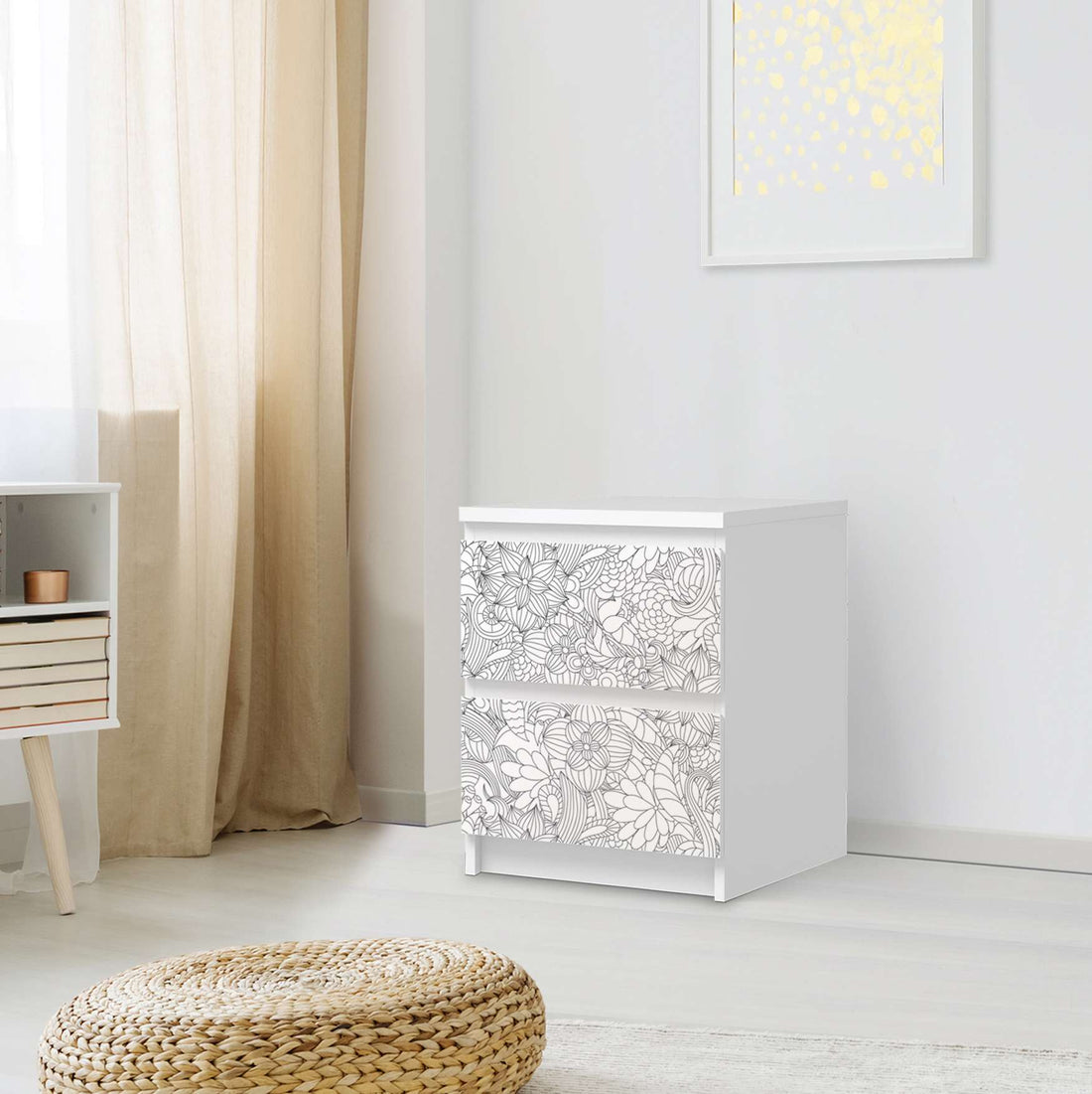 Möbelfolie Flower Lines 2 - IKEA Malm Kommode 2 Schubladen - Schlafzimmer