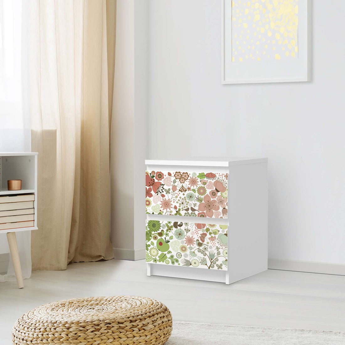 Möbelfolie Flower Pattern - IKEA Malm Kommode 2 Schubladen - Schlafzimmer
