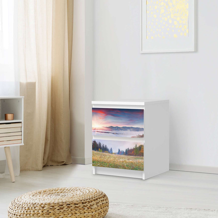 Möbelfolie Herbstwald - IKEA Malm Kommode 2 Schubladen - Schlafzimmer