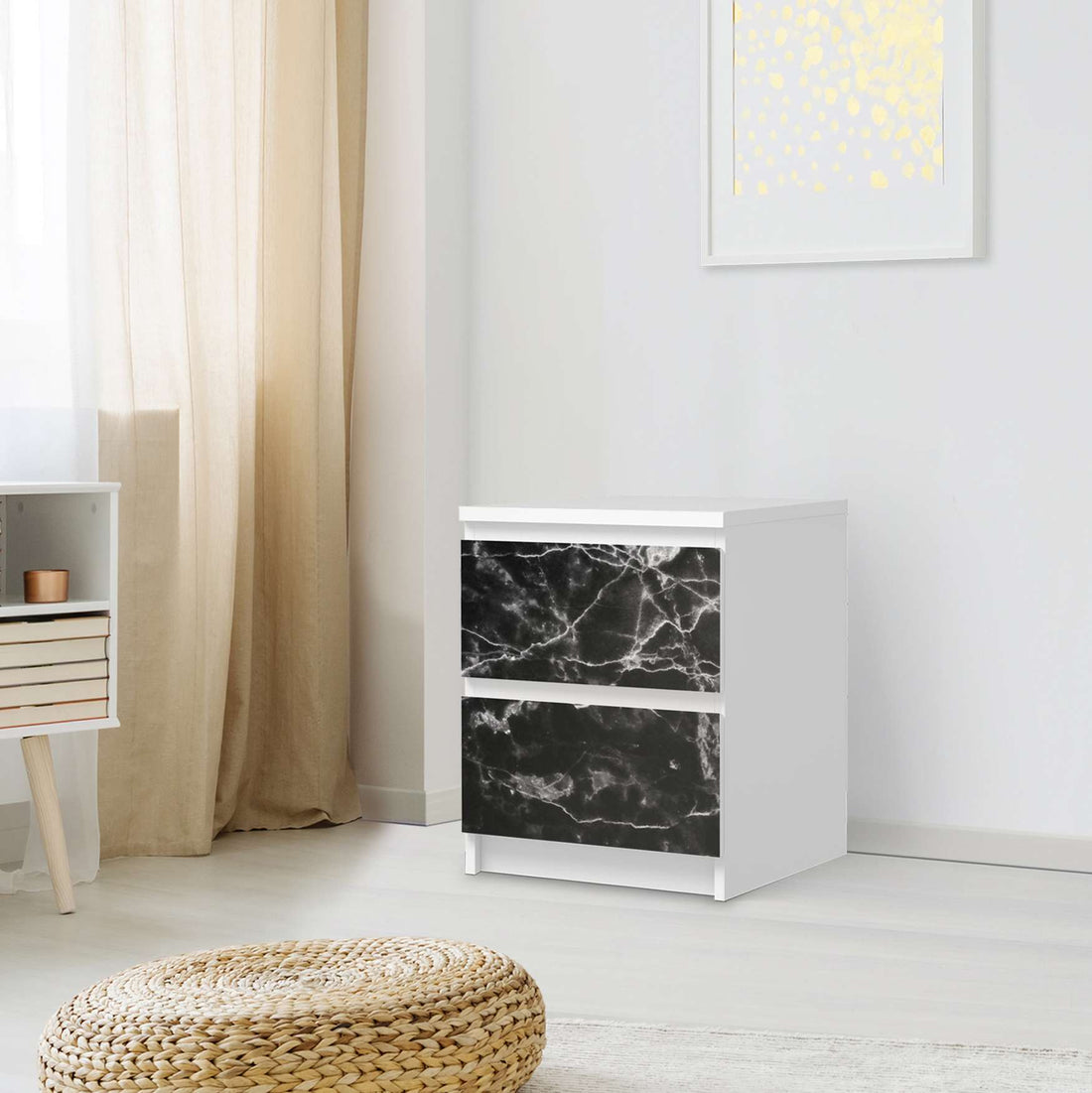 Möbelfolie Marmor schwarz - IKEA Malm Kommode 2 Schubladen - Schlafzimmer