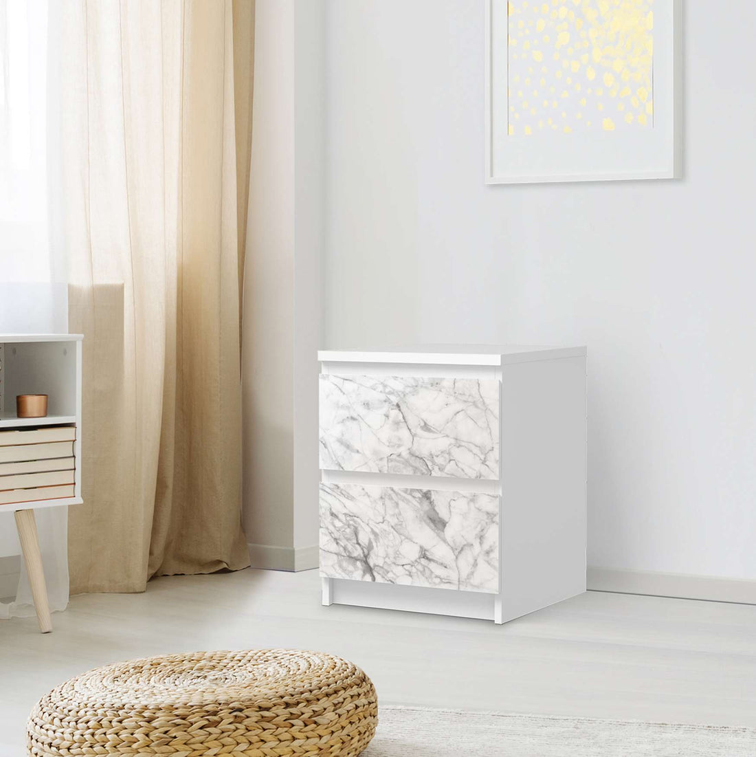 Möbelfolie Marmor weiß - IKEA Malm Kommode 2 Schubladen - Schlafzimmer
