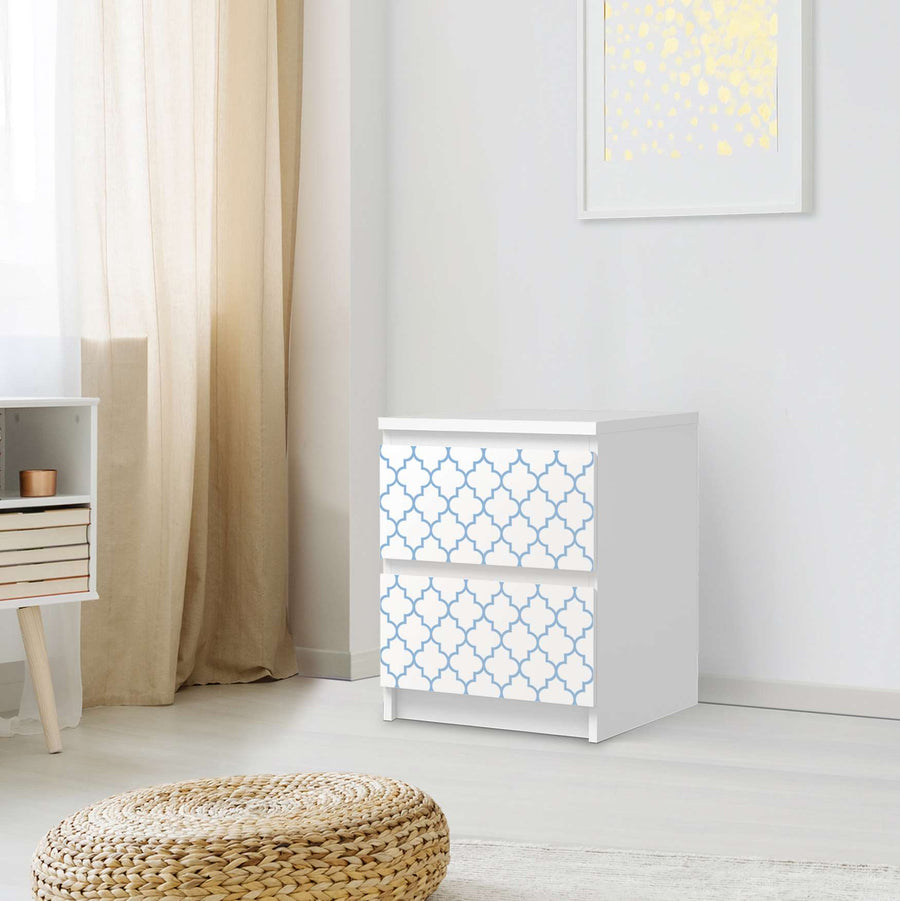Möbelfolie Retro Pattern - Blau - IKEA Malm Kommode 2 Schubladen - Schlafzimmer