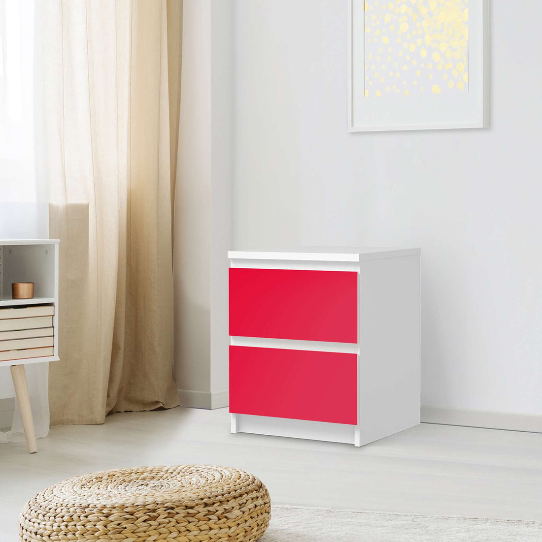 Möbelfolie Rot Light - IKEA Malm Kommode 2 Schubladen - Schlafzimmer