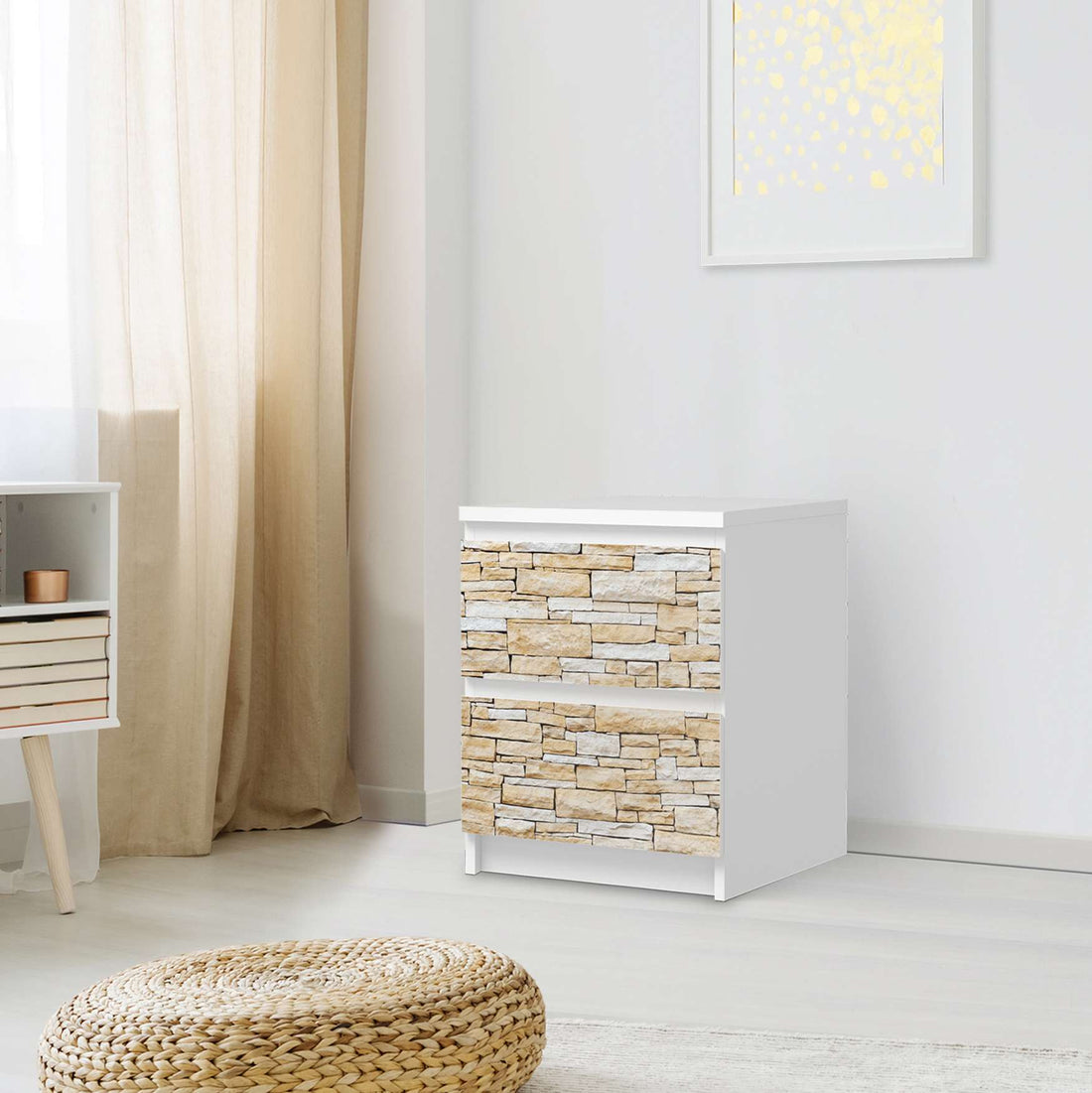 Möbelfolie Sandstein - IKEA Malm Kommode 2 Schubladen - Schlafzimmer