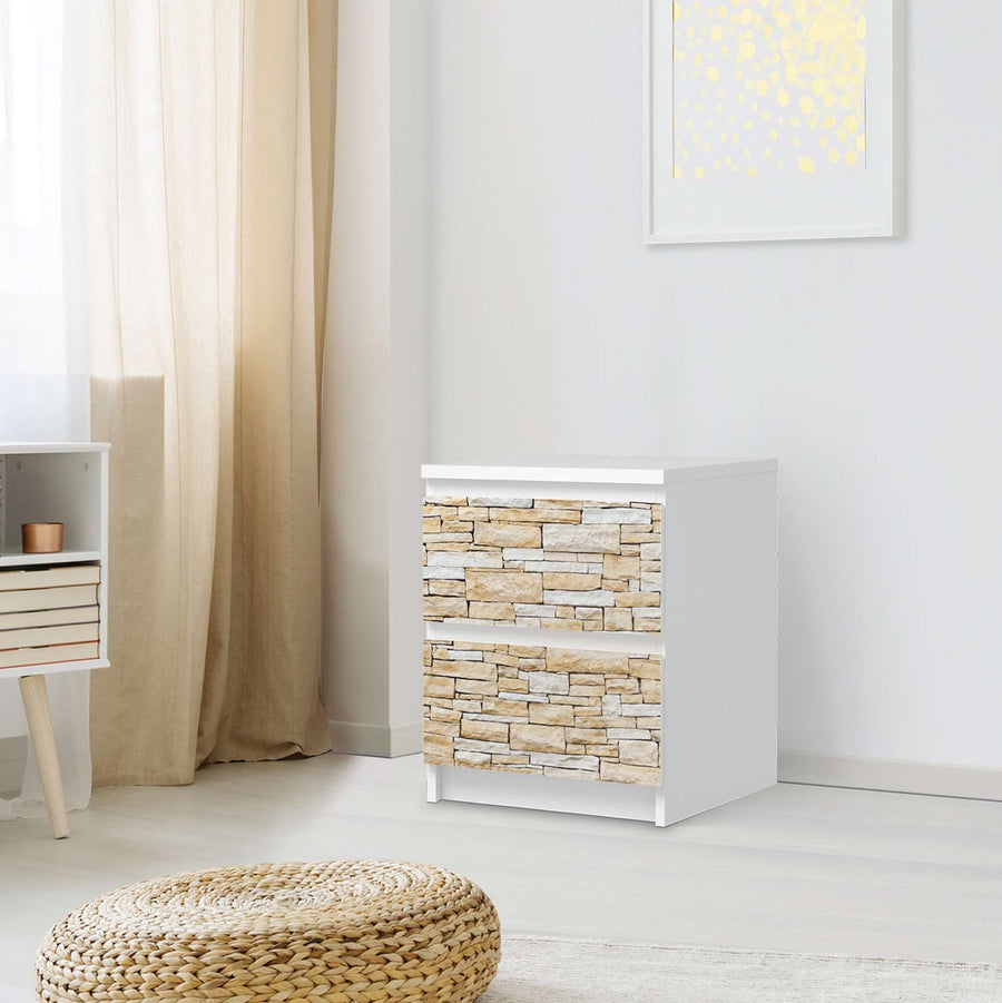 Möbelfolie Sandstein - IKEA Malm Kommode 2 Schubladen - Schlafzimmer