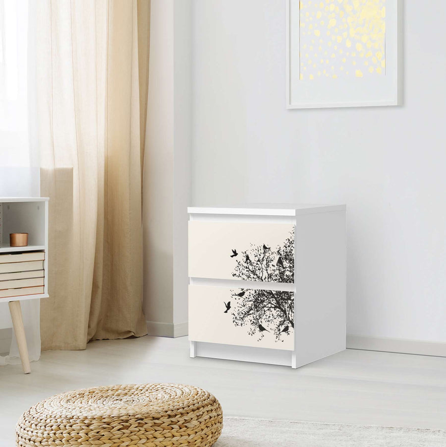 Möbelfolie Tree and Birds 2 - IKEA Malm Kommode 2 Schubladen - Schlafzimmer