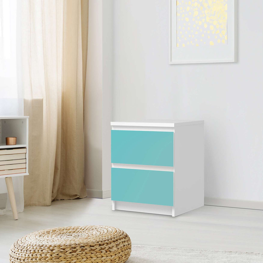 Möbelfolie Türkisgrün Light - IKEA Malm Kommode 2 Schubladen - Schlafzimmer