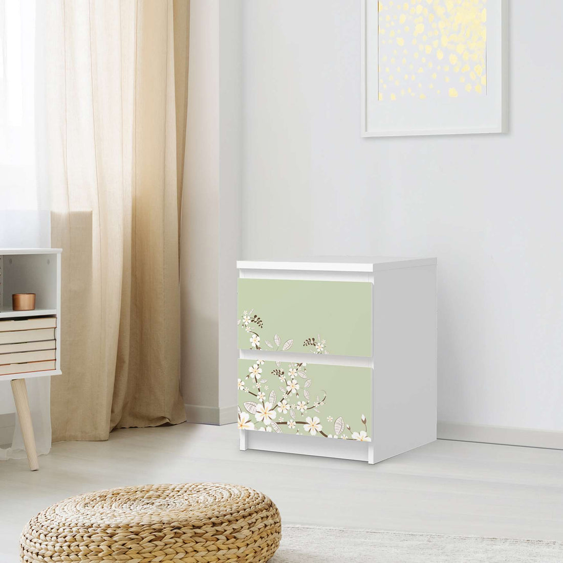 Möbelfolie White Blossoms - IKEA Malm Kommode 2 Schubladen - Schlafzimmer
