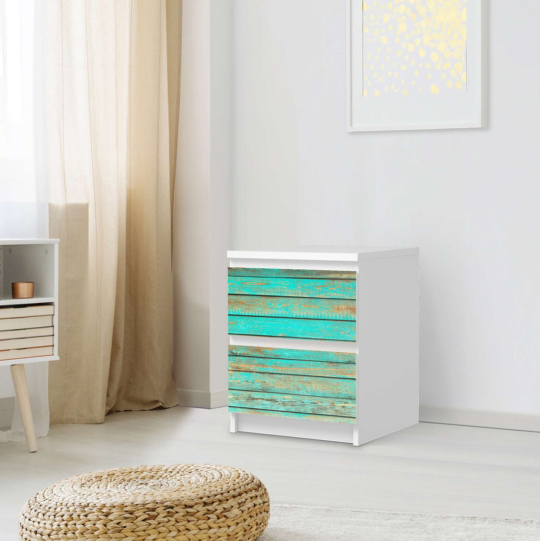 Möbelfolie Wooden Aqua - IKEA Malm Kommode 2 Schubladen - Schlafzimmer