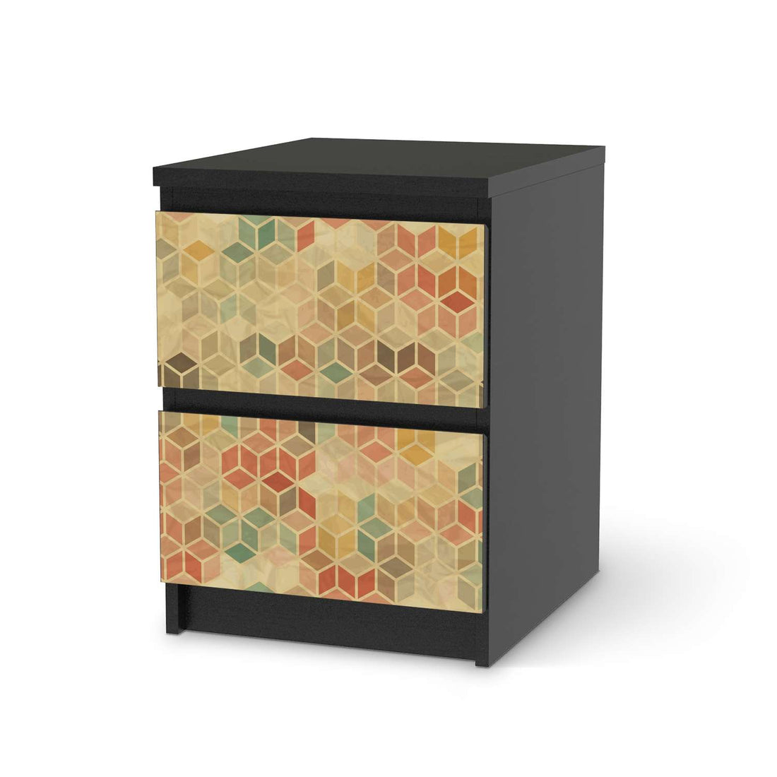 Möbelfolie 3D Retro - IKEA Malm Kommode 2 Schubladen - schwarz