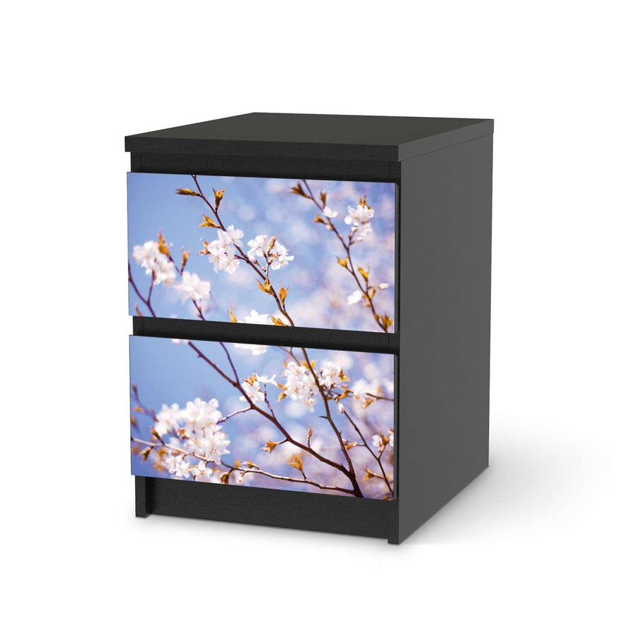 Möbelfolie Apple Blossoms - IKEA Malm Kommode 2 Schubladen - schwarz