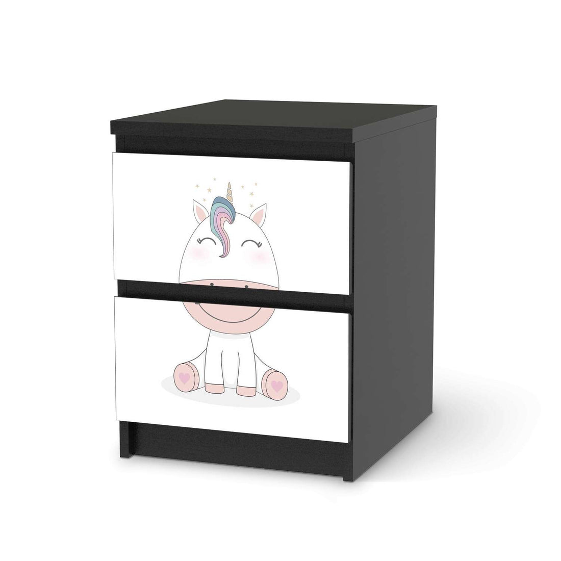 Möbelfolie Baby Unicorn - IKEA Malm Kommode 2 Schubladen - schwarz