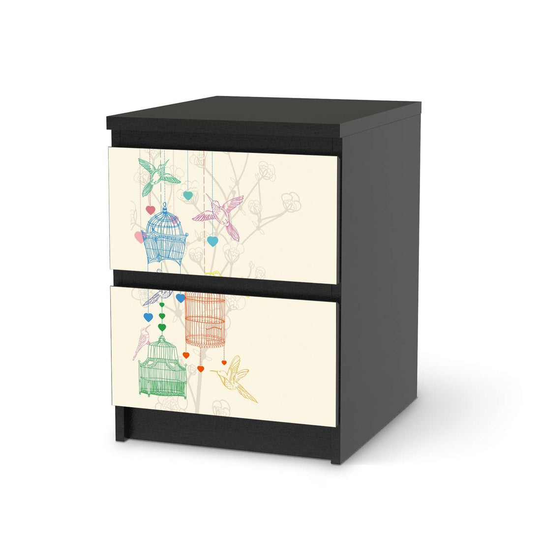 Möbelfolie Birdcage - IKEA Malm Kommode 2 Schubladen - schwarz