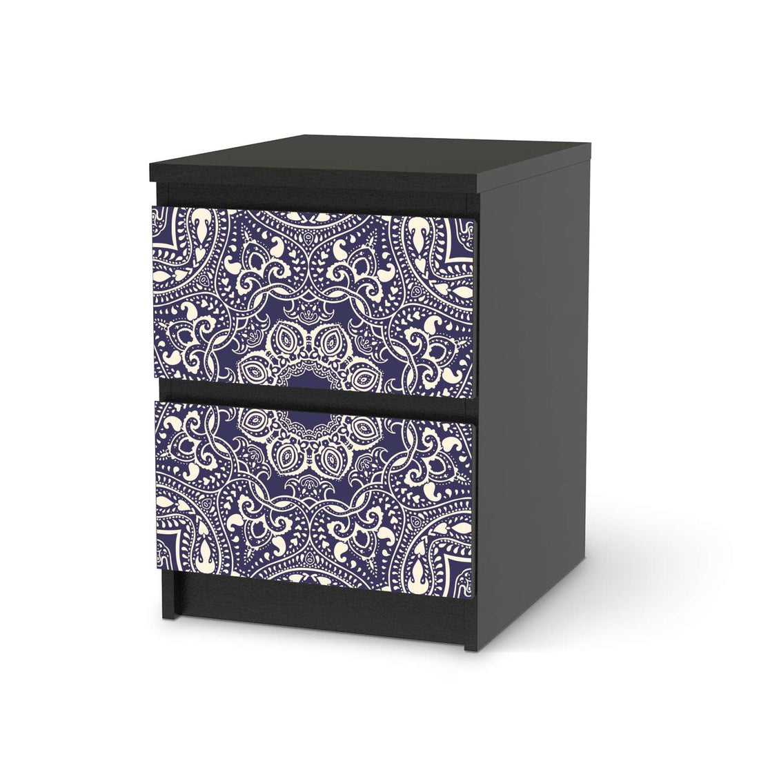 Möbelfolie Blue Mandala - IKEA Malm Kommode 2 Schubladen - schwarz
