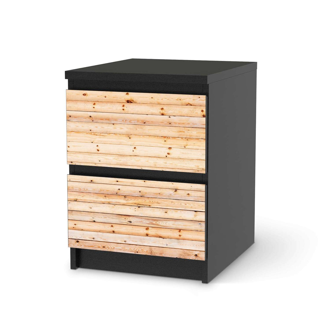 Möbelfolie Bright Planks - IKEA Malm Kommode 2 Schubladen - schwarz