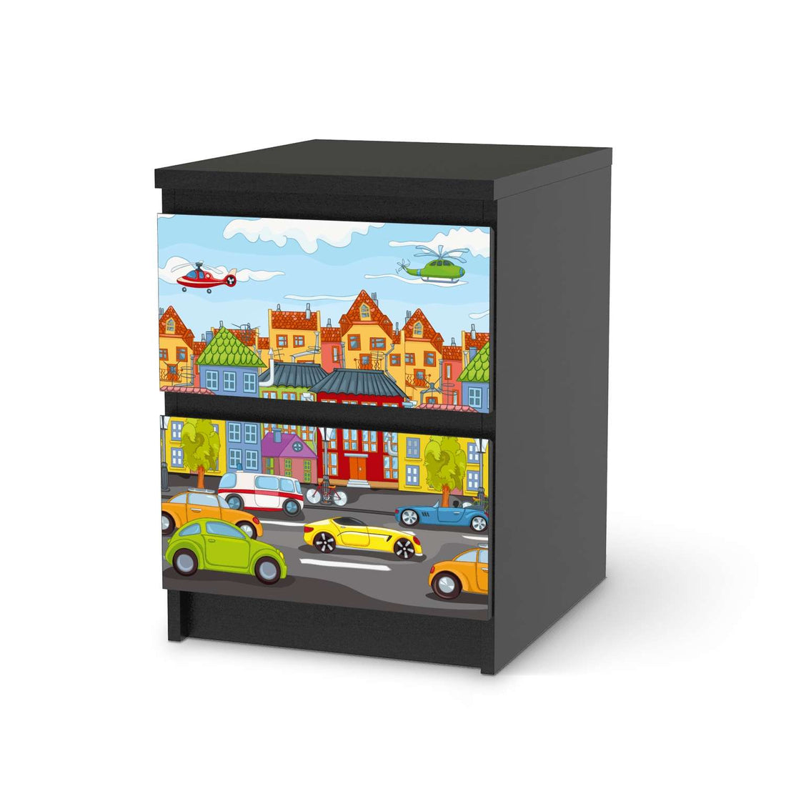 Möbelfolie City Life - IKEA Malm Kommode 2 Schubladen - schwarz