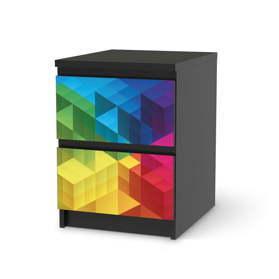 Möbelfolie Colored Cubes - IKEA Malm Kommode 2 Schubladen - schwarz